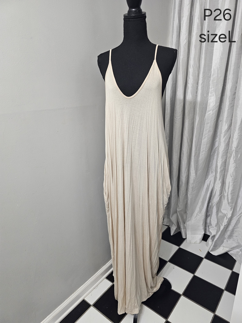 Sleeveless Cream V-Neck Maxi Dress